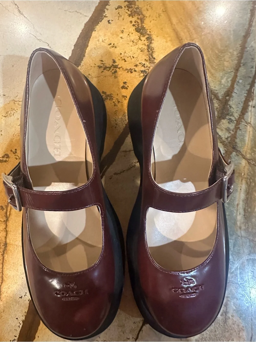 COACH Women's Burgundy Gloss Mary Jane Loafers